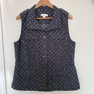 VTG CJ Banks Blue Polka Dot Vest sz L Coastal Cinched Waist Grandma Classic